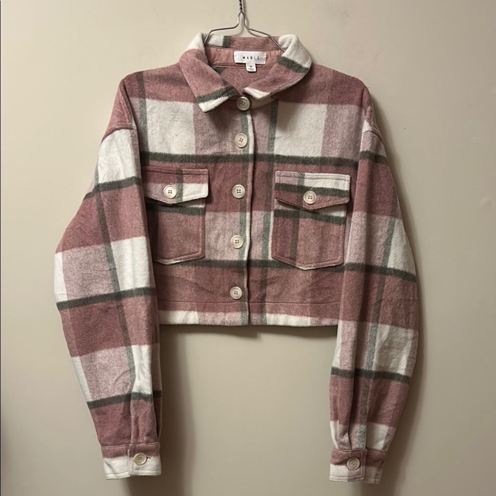 Mabel pink and white plaid cropped jacket with buttons size medium like new
